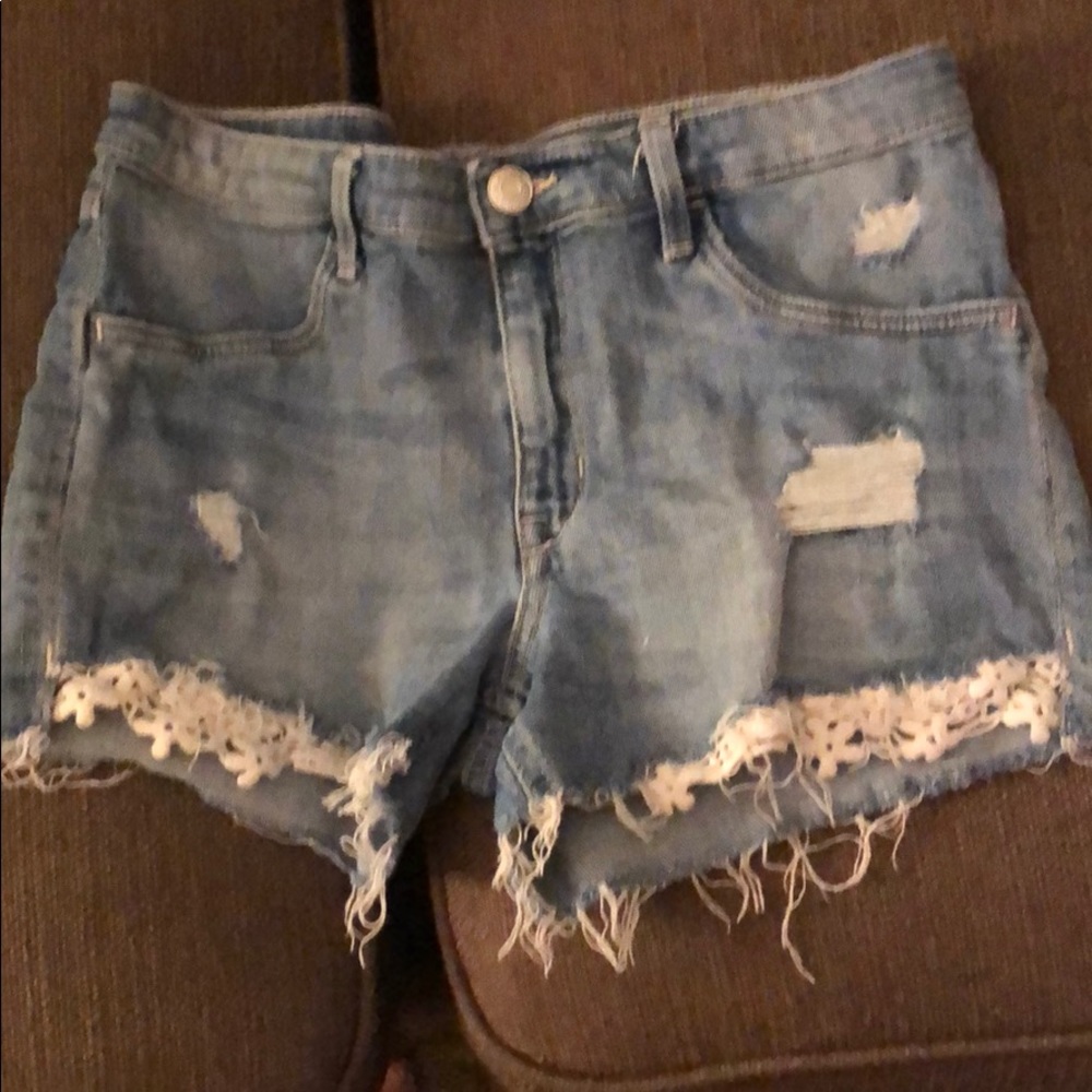 H&M denim cut off shorts with lace detail